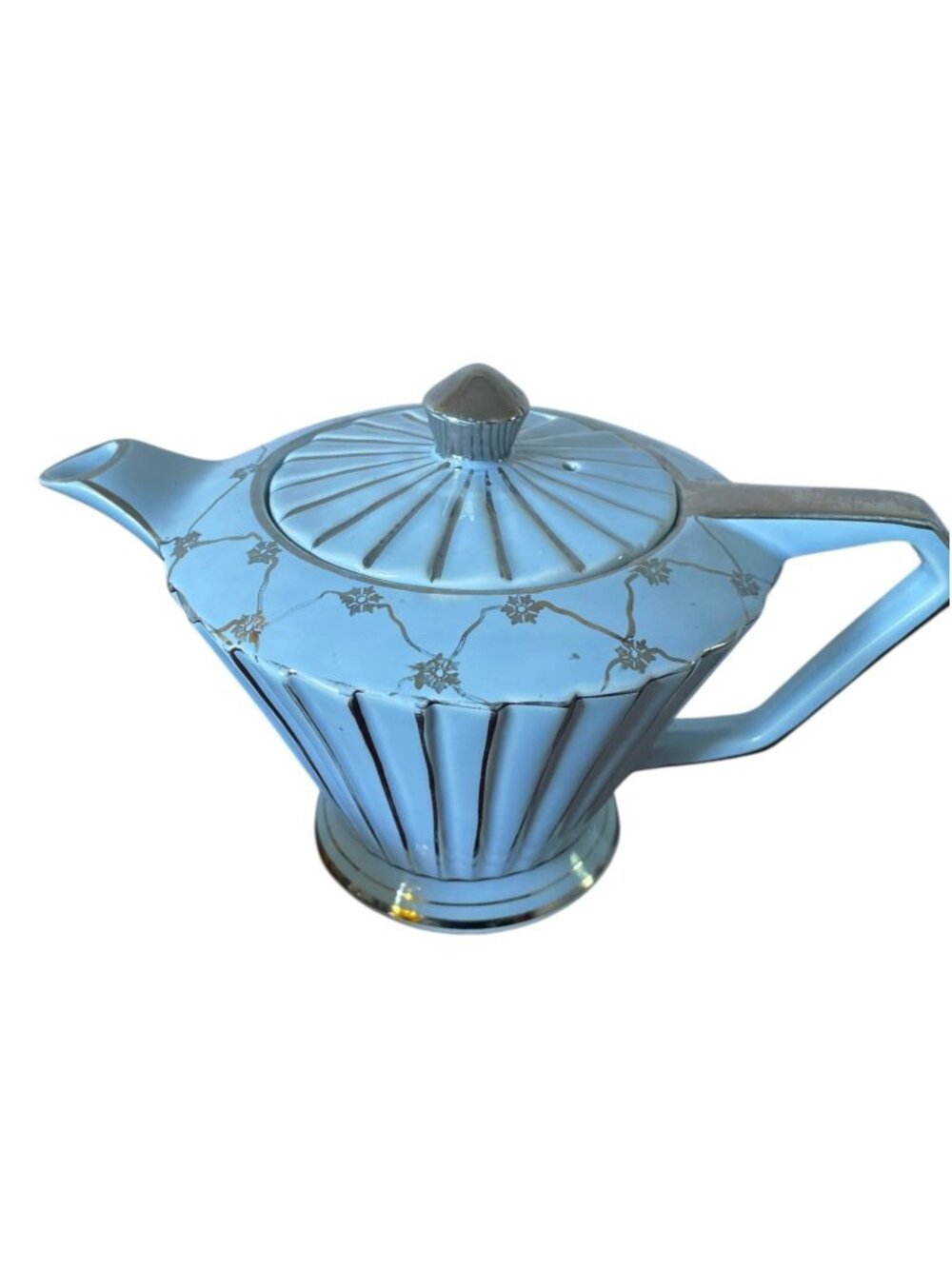 Vintage Sadler England Art Deco Fluted Teapot – Soft Blue & Silver Trim - Picture 2 of 9